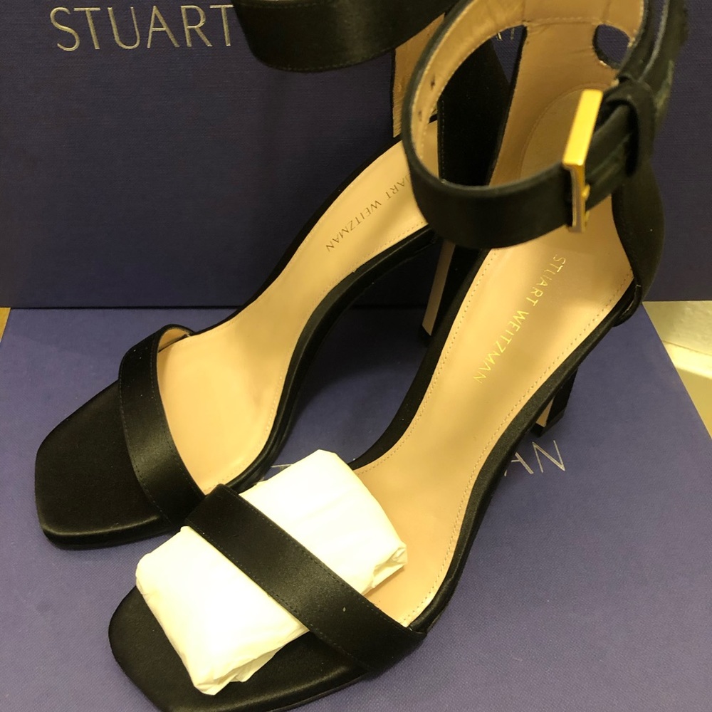 NWT Stuart Weitzman black satin sandal, 6M
